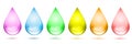 Water drop set isolated, colored rain droplets, multicolored separated drops - vector