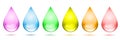 Water drop set isolated, colored rain droplets, multicolored separated drops - vector