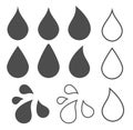 Water drop shape icon symbol set. Flat style outline. Vector illustration image. Plumbing logo. Isolated on white background. Royalty Free Stock Photo