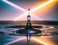 Water drop splash creating ripples intersected by neon lights Royalty Free Stock Photo