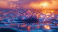 Water Drop Splash with Orange Sunset Glow Royalty Free Stock Photo