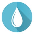 Water drop vector icon, flat design blue round web button isolated on white background Royalty Free Stock Photo