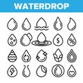 Water Drop Vector Thin Line Icons Set