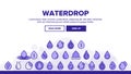 Water Drop Vector Thin Line Icons Set