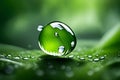 A water droplet clinging to a blade of fresh green grass