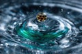Water droplet creates ripples above a surface with vibrant colors in high-speed capture Royalty Free Stock Photo