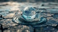 Water Droplet on Dry Cracked Earth. Drought, climate change, fresh water shortage concept Royalty Free Stock Photo
