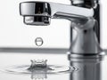 Water droplet falling from faucet into sink Royalty Free Stock Photo