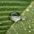 The clear droplet acts as a lens, subtly distorting and refl Royalty Free Stock Photo