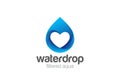 Water droplet Heart inside Logo design vector template. Love mineral natural aqua drop drink Logotype. Waterdrop concept icon Royalty Free Stock Photo