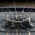 Of a water droplet impact, creating a crown-like splash in a dark, Royalty Free Stock Photo