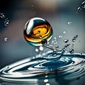 Water droplet with ripples underneath - ai generated image