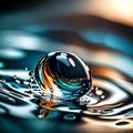 Water droplet with ripples underneath - ai generated image