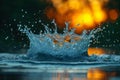 Water droplet splashing into lake water, AI-generated. Royalty Free Stock Photo