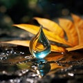 a water droplet in water with yellow leaves Royalty Free Stock Photo