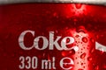 Water droplets on classic Coca-Cola can on black background. Studio shot in Bucharest, Romania, 2021 Royalty Free Stock Photo