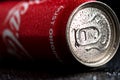 Water droplets on classic Coca-Cola can on black background. Studio shot in Bucharest, Romania, 2021 Royalty Free Stock Photo