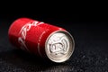 Water droplets on classic Coca-Cola can on black background. Studio shot in Bucharest, Romania, 2021 Royalty Free Stock Photo