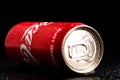 Water droplets on classic Coca-Cola can on black background. Studio shot in Bucharest, Romania, 2021 Royalty Free Stock Photo