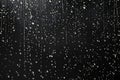Water droplets falling on black background, water drops, white dots falling down, grainy texture, top view, seamless pattern, Royalty Free Stock Photo