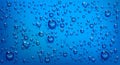 Water droplets on blue background. Vector realistic illustration of condensation of steam in shower or fog on wet blue surface Royalty Free Stock Photo