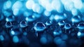 Water droplets reflect light on a blue surface in a close-up view during the day Generative AI Royalty Free Stock Photo