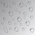 Water droplets. Set of realistic water droplets on the transparent background. Vector illustration. Royalty Free Stock Photo