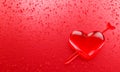 Water droplets in the shape of heart with Arrow embroidered in the meaning of love. A lot of droplets On metallic surfaces in pink Royalty Free Stock Photo