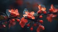 water droplets sparkled in the sunlight as they fell off the branch of red flowers. Generative AI