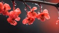 water droplets sparkled in the sunlight as they fell off the branch of red flowers. Generative AI