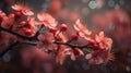 water droplets sparkled in the sunlight as they fell off the branch of red flowers. Generative AI