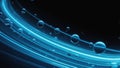 Water droplets suspended in spiral formation, creating a futuristic abstract pattern glowing with blue light and optical depth Royalty Free Stock Photo