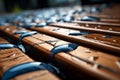 water droplets on a wooden bench Royalty Free Stock Photo