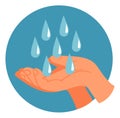 Water dropping in open hands. Clean fresh aqua symbol