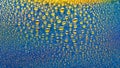 Water drops. Abstract gradient background. Colored drop texture. Blue-yellow gradient. Heavily textured image. Shallow depth of Royalty Free Stock Photo