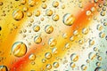 Water drops background on colorful surface. Water droplets with Royalty Free Stock Photo