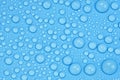 Water drops on blue background texture. Backdrop glass covered with drops of water. bubbles in water Royalty Free Stock Photo