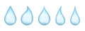 Water drops. Blue moisture drop icons. Realistic pure drip, falling aqua elements. Clear droplet, dripping raindrop Royalty Free Stock Photo