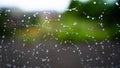 Water drops on a cobweb close-up on a blurred background. Beautiful abstract background. rainy cloudy cold weather