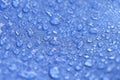 Water drops on the fabric. Rain Water droplets on blue fiber waterproof fabric. Water drops pattern over a waterproof