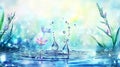 Water Drops Falling on Calm Water Surrounded by Delicate Flowers in a Serene Spring Setting Royalty Free Stock Photo