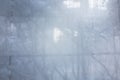 water drops on the fogged glass in the house against the background of winter