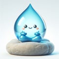 Water drops funny cartoon sitting on a rock. World Environmental Education Day. AI generated