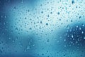 Water drops on the glass, blue background. Close-up, Raindrops on the window. Blue tone, AI Generated