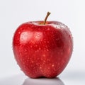 Vibrant Red Apple With Water Drops On White Surface - Detailed 8k Photo Royalty Free Stock Photo