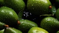 Water Drops on Group of Fresh Green Avocados As Background Selective Focus