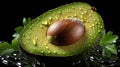 Water Drops on Group of Fresh Green Avocados As Background Selective Focus