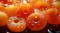 Water Drops on Group of Fresh Sliced Wet Apricat Fruit As Background Selective Focus