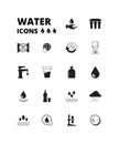 Water drops icon. Refreshing liquids recycling rain plastic bottles with fresh drinks splashes cooler vector symbols set Royalty Free Stock Photo
