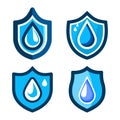 Water drops icon in shield. Water droplets protection icon collection